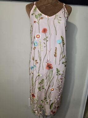 ICE Pink Floral Embroidered Mesh Slip Dress Women’s Size 14 Fairycore Cottagecor